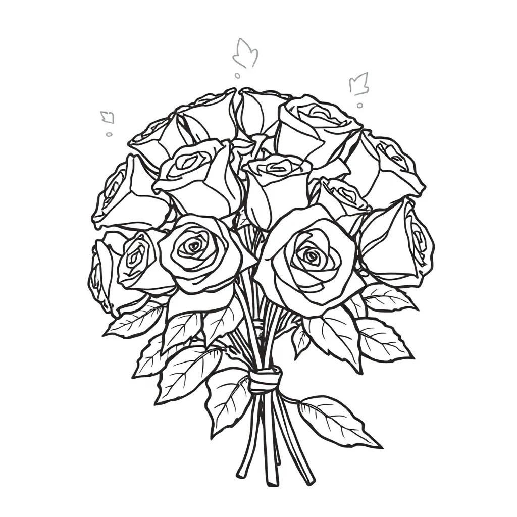 Roses a bouquet of roses hugging a friend — easy roses coloring page (ages 2–5)
