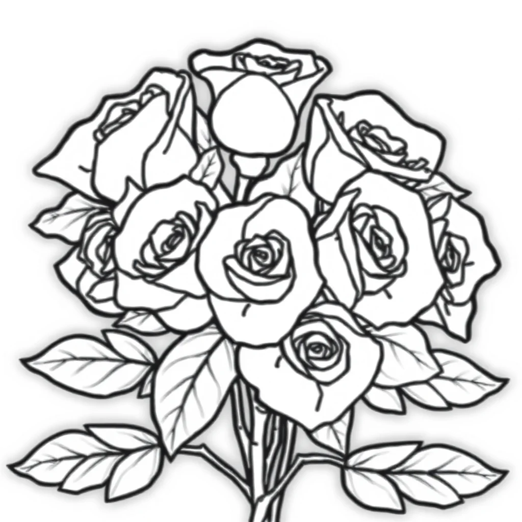 Roses a bouquet of roses — easy roses coloring page (ages 2–5)