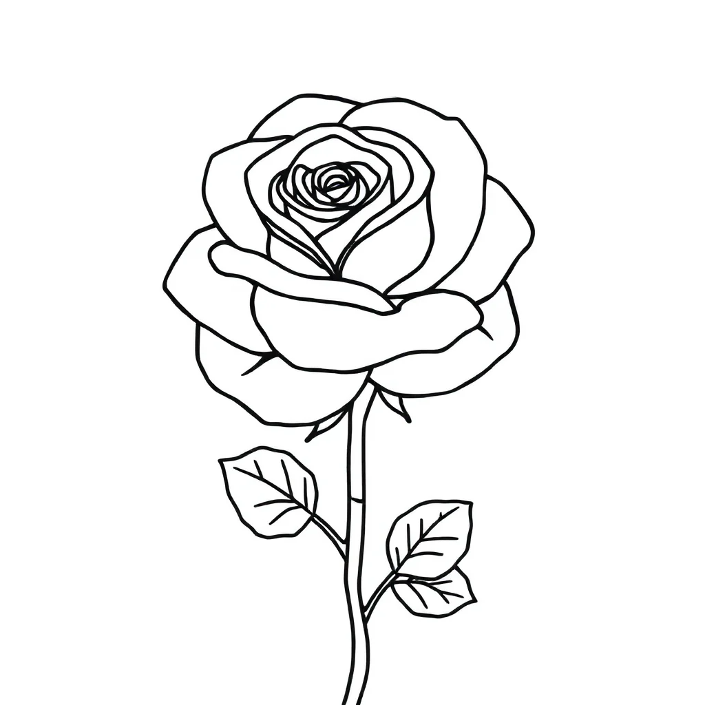 Roses a rose with a stem — easy roses coloring page (ages 2–5)