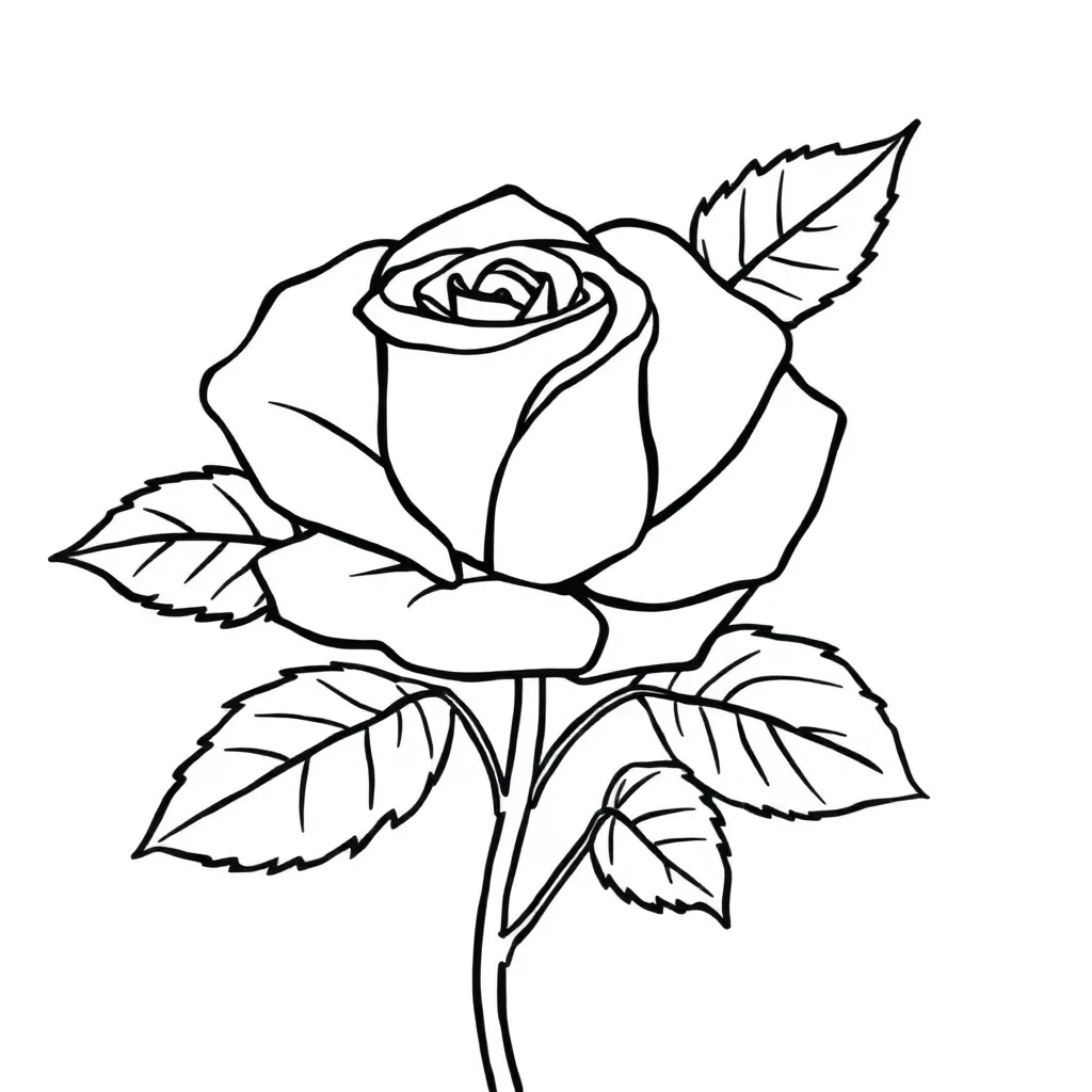 Roses a rose with leaves flying — easy roses coloring page (ages 2–5)