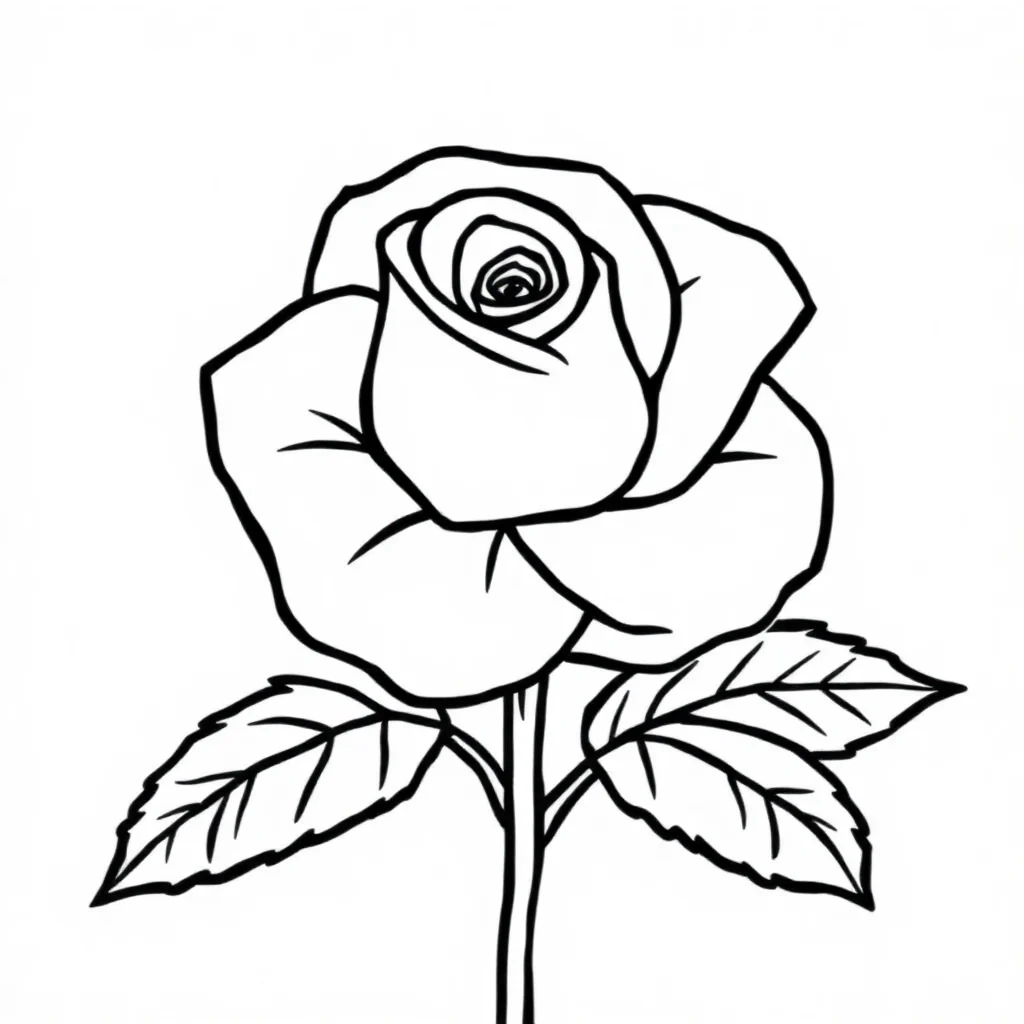 Roses a rose with leaves — easy roses coloring page (ages 2–5)