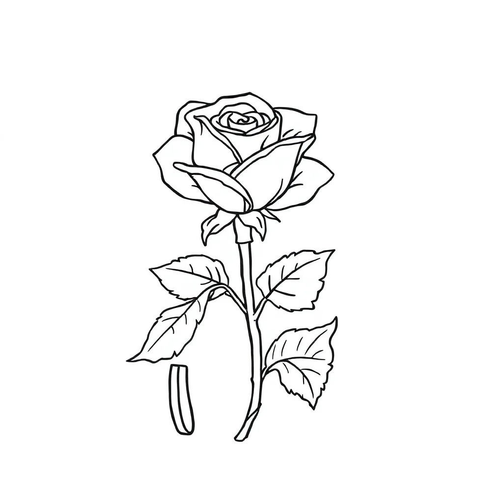 Roses a single rose running — easy roses coloring page (ages 2–5)