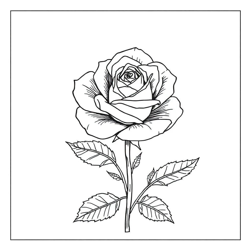 Roses a single rose sitting — detailed roses coloring page (ages 9+ & adults)