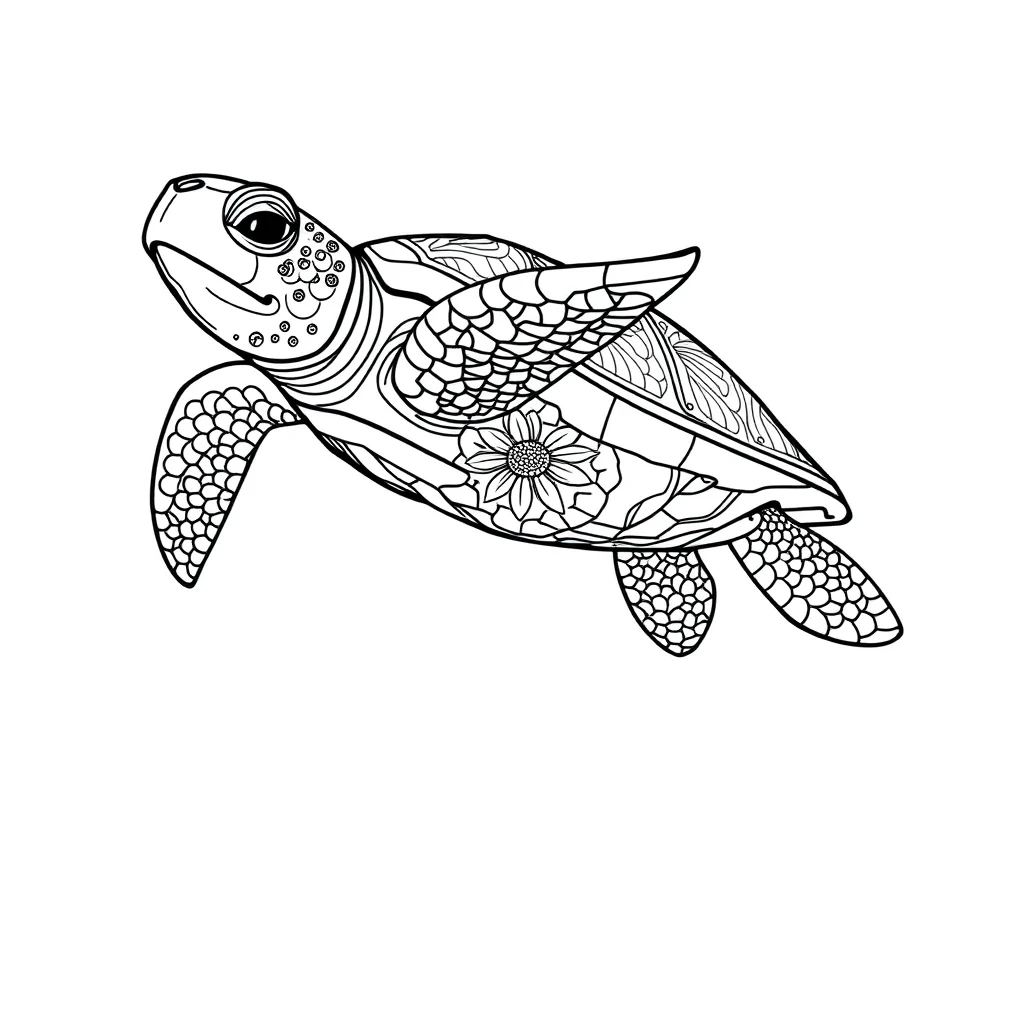 Sea turtles a baby sea turtle leaping mid air — detailed sea turtles coloring page (ages 9+ & adults)