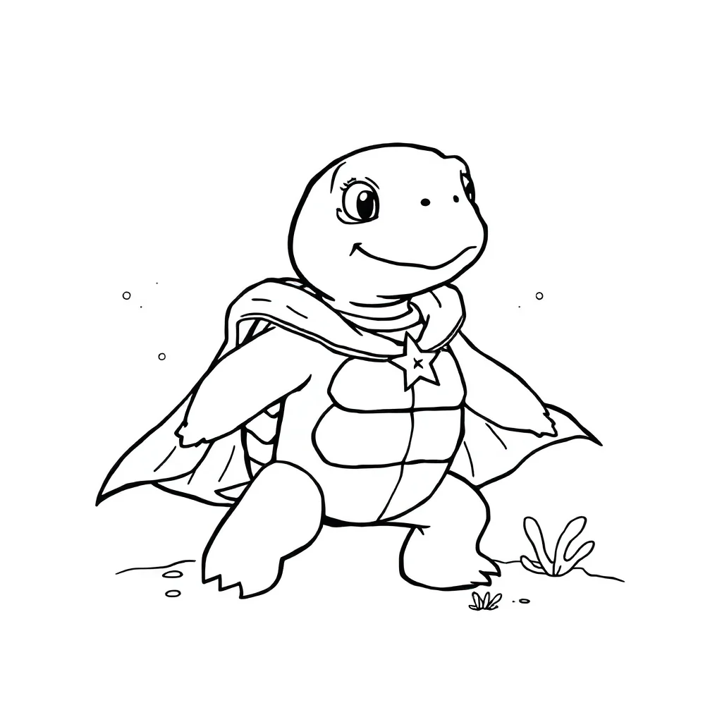 Sea turtles a cute sea turtle in a superhero cape — classic sea turtles coloring page (ages 5–10)
