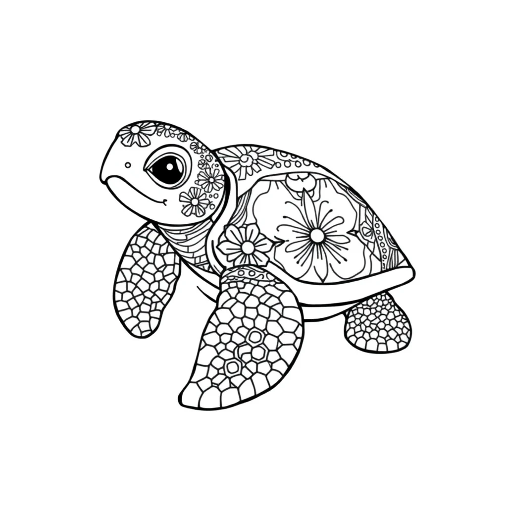 Sea turtles a cute sea turtle sitting — detailed sea turtles coloring page (ages 9+ & adults)