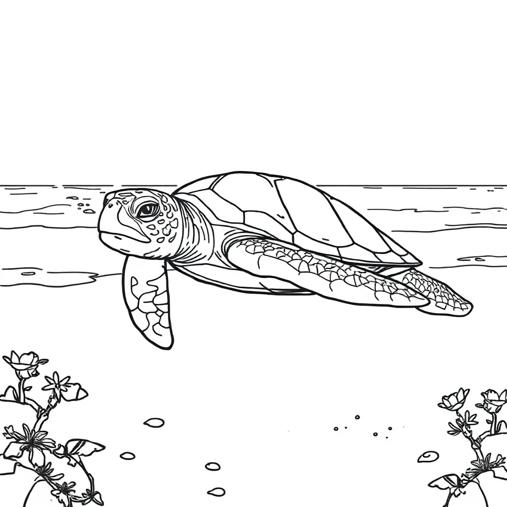 Sea turtles a swimming sea turtle on the beach — classic sea turtles coloring page (ages 5–10)