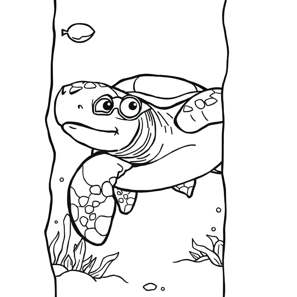 Sea turtles a swimming sea turtle peeking from behind something — classic sea turtles coloring page (ages 5–10)