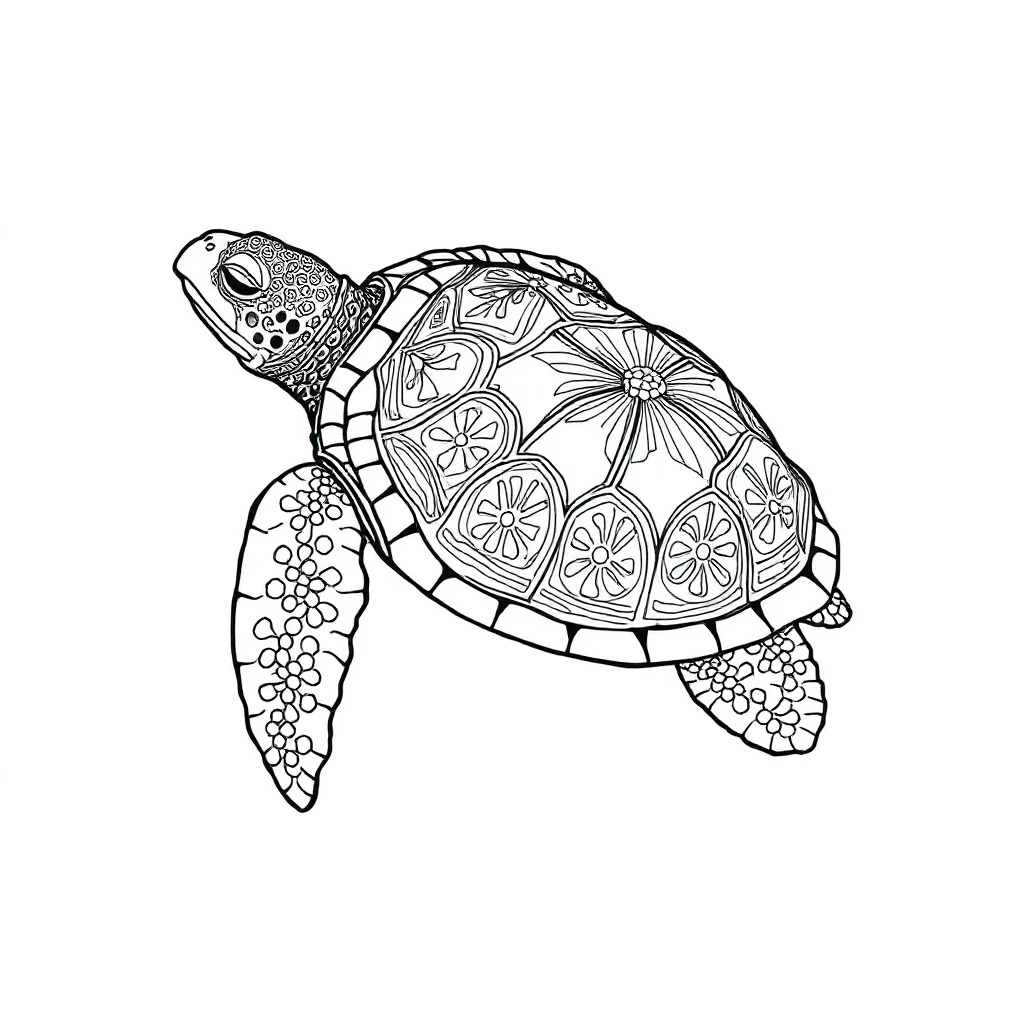 Sea turtles a swimming sea turtle sleeping curled up — detailed sea turtles coloring page (ages 9+ & adults)