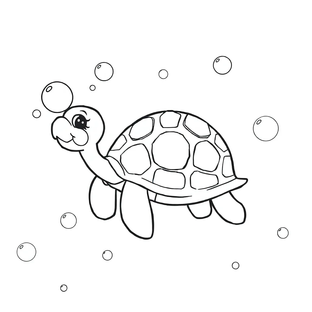 Sea turtles a turtle and bubbles — easy sea turtles coloring page (ages 2–5)