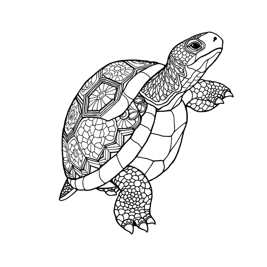 Sea turtles a turtle with a patterned shell dancing — detailed sea turtles coloring page (ages 9+ & adults)