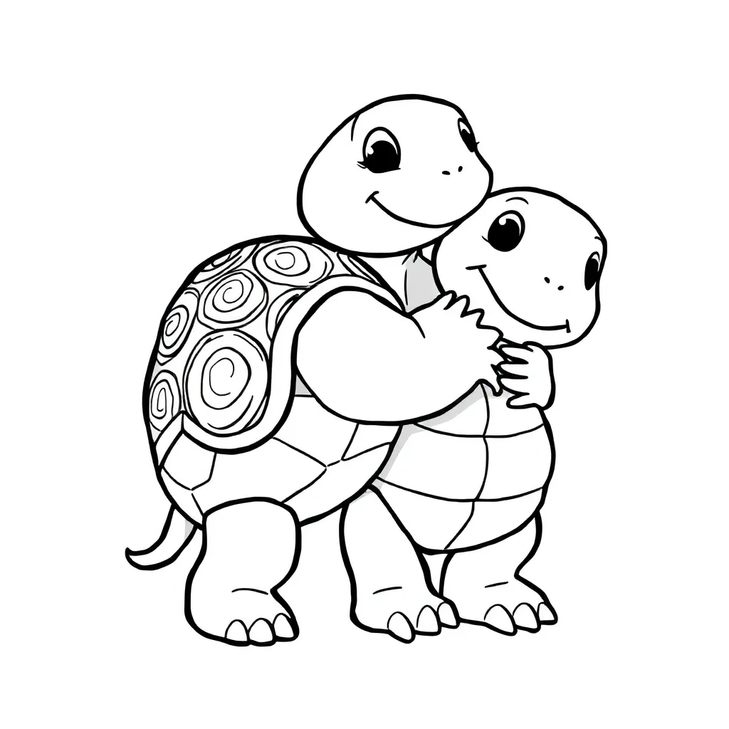 Sea turtles a turtle with a patterned shell hugging a friend — easy sea turtles coloring page (ages 2–5)