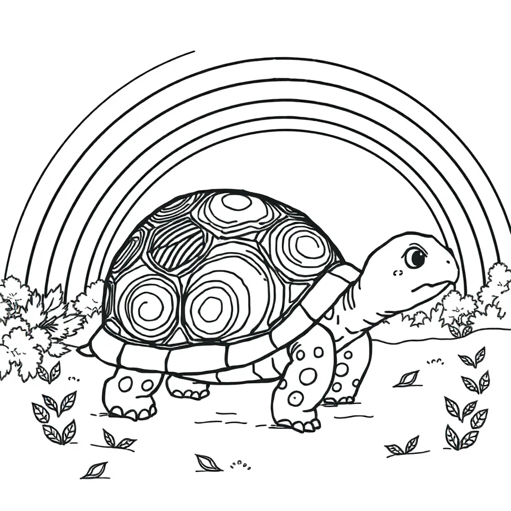 Sea turtles a turtle with a patterned shell under a rainbow — classic sea turtles coloring page (ages 5–10)