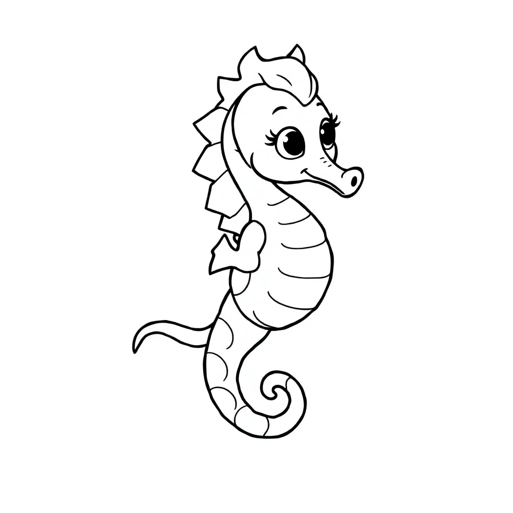 Seahorses a cute seahorse running — easy seahorses coloring page (ages 2–5)