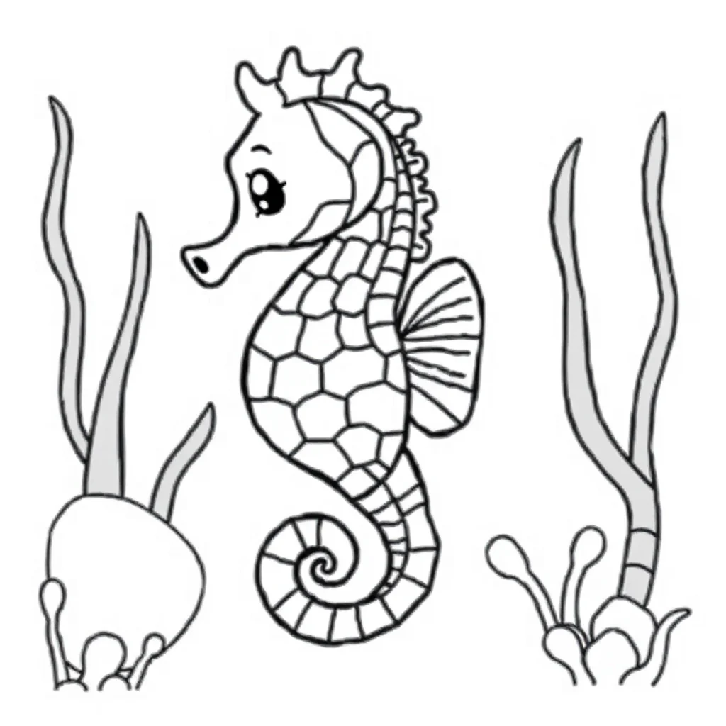 Seahorses a patterned seahorse — easy seahorses coloring page (ages 2–5)