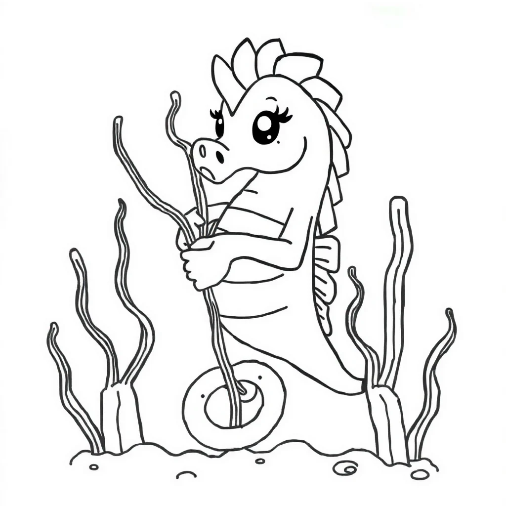 Seahorses a seahorse and seaweed hugging a friend — easy seahorses coloring page (ages 2–5)