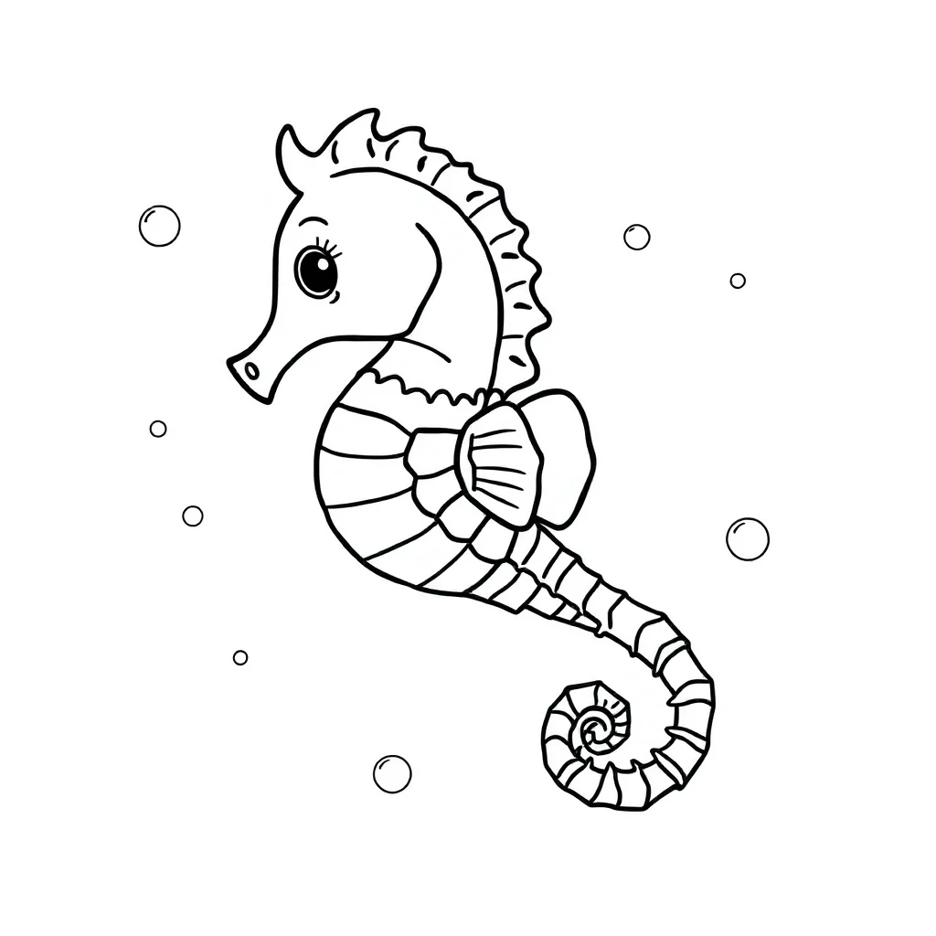 Seahorses a seahorse with a curly tail flying — easy seahorses coloring page (ages 2–5)