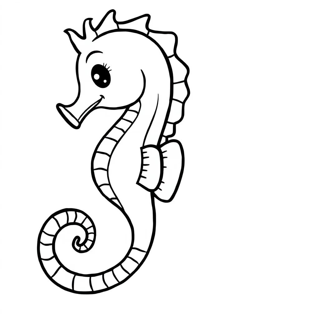 Seahorses a seahorse with a curly tail — easy seahorses coloring page (ages 2–5)