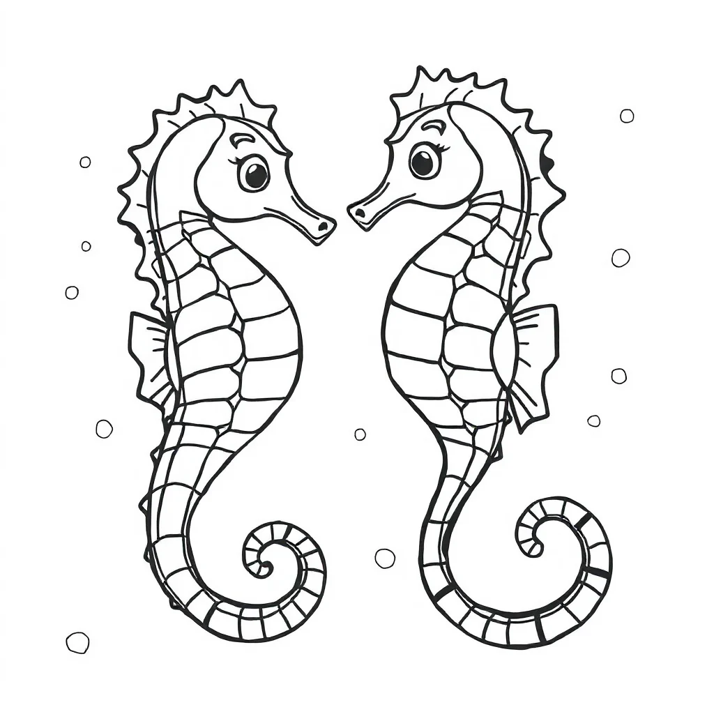 Seahorses two seahorses — easy seahorses coloring page (ages 2–5)