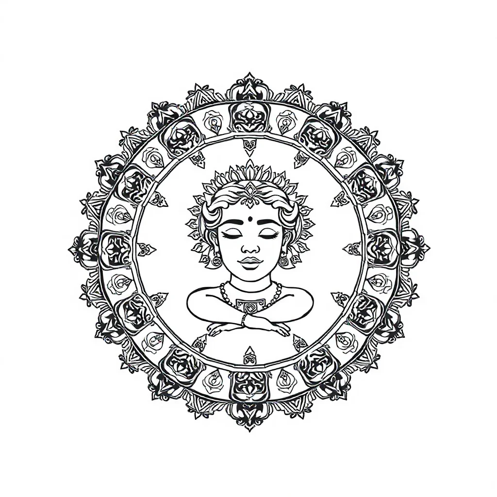 Shapes a circle with a face sitting — detailed shapes coloring page (ages 9+ & adults)