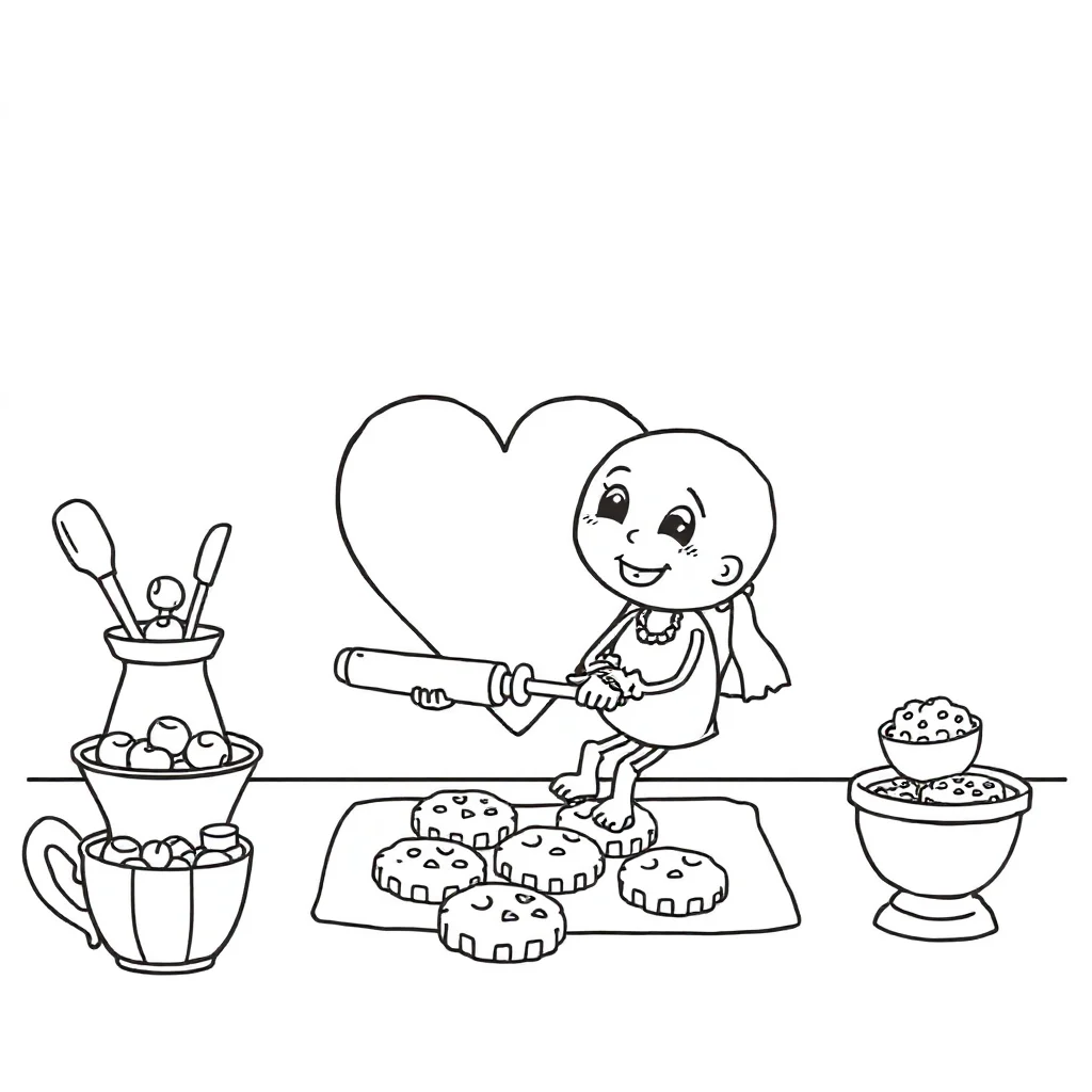 Shapes a heart and circle baking cookies — classic shapes coloring page (ages 5–10)