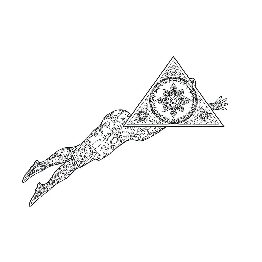 Shapes a square and triangle leaping mid air — detailed shapes coloring page (ages 9+ & adults)