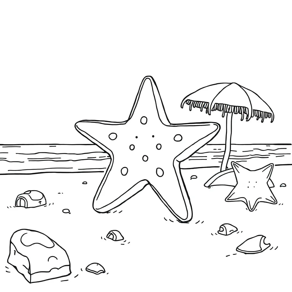Shapes a star shape on the beach — classic shapes coloring page (ages 5–10)
