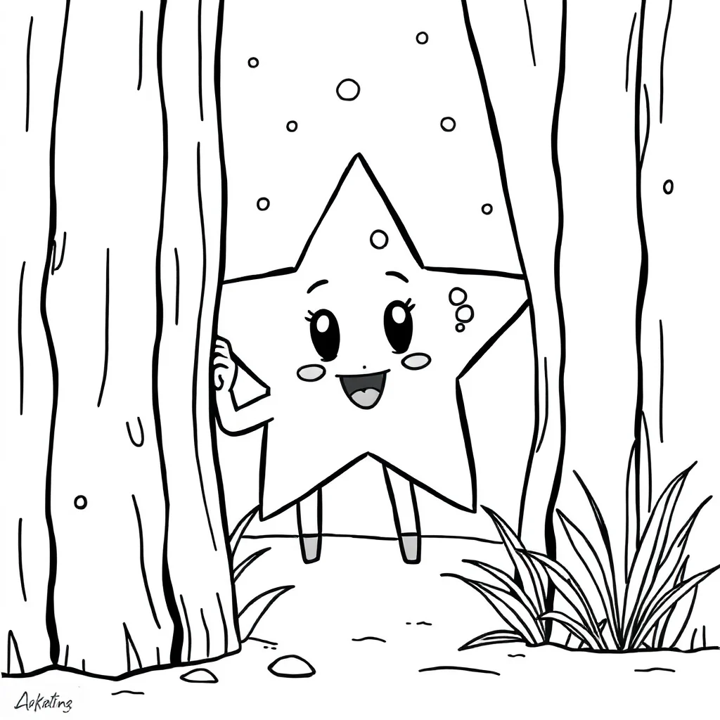 Shapes a star shape peeking from behind something — classic shapes coloring page (ages 5–10)