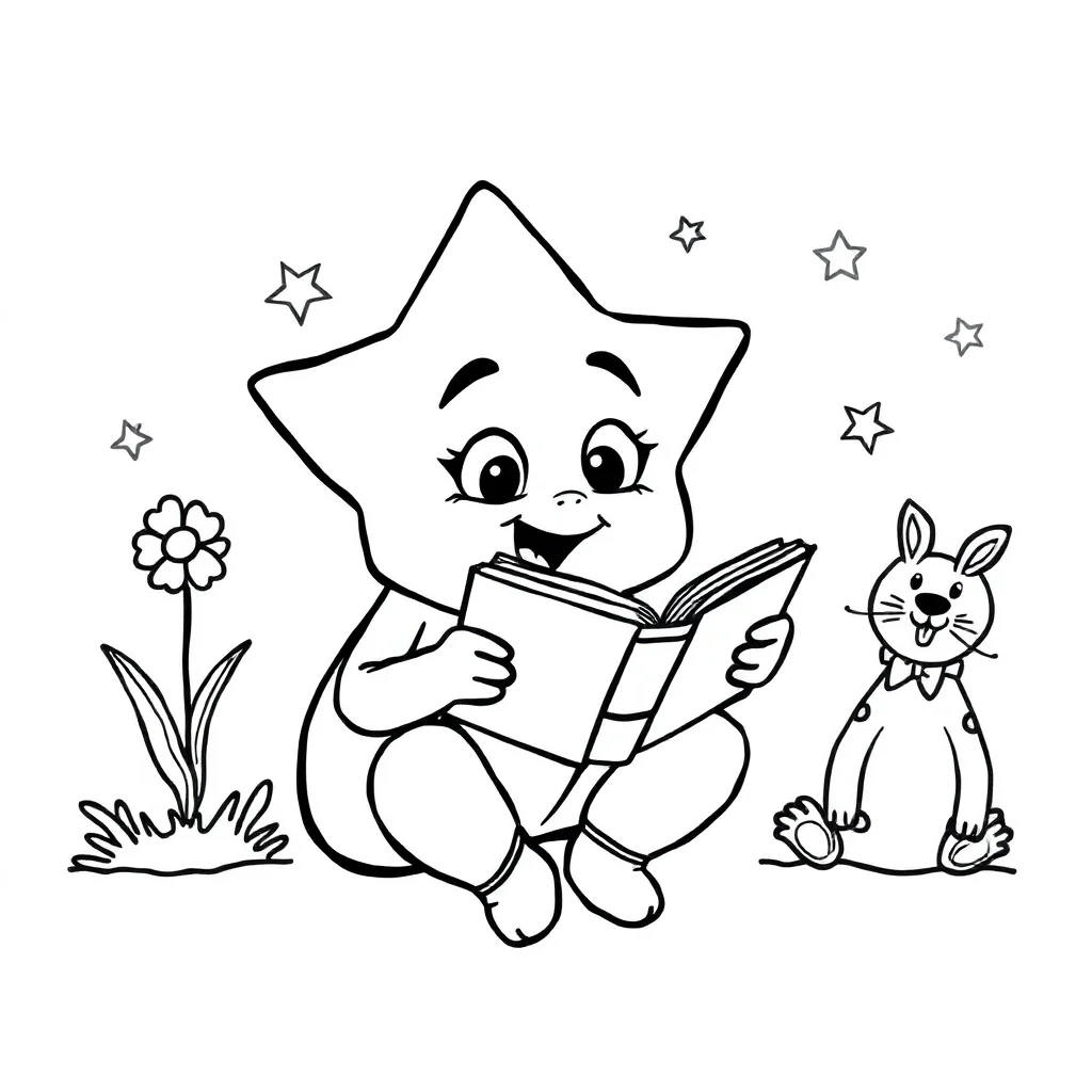 Shapes a star shape reading a book — classic shapes coloring page (ages 5–10)