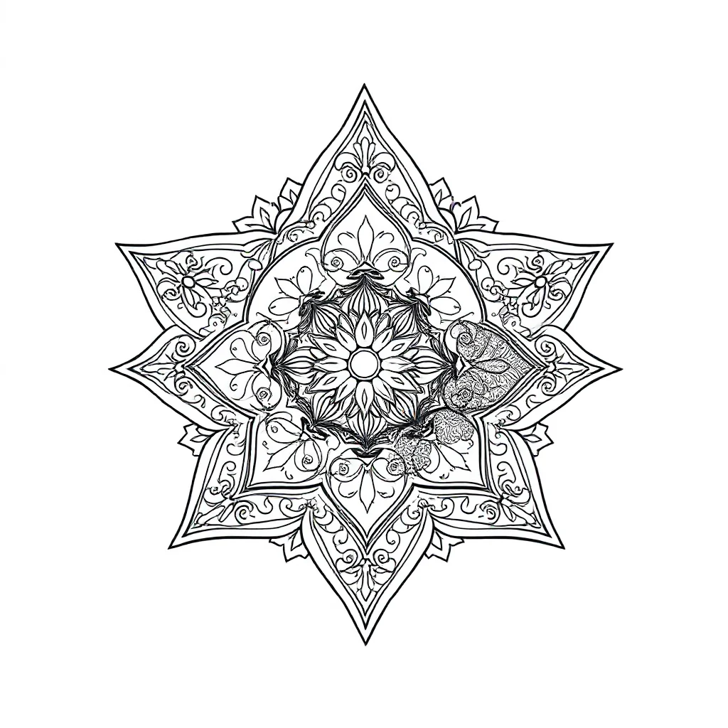 Shapes a star shape sleeping curled up — detailed shapes coloring page (ages 9+ & adults)