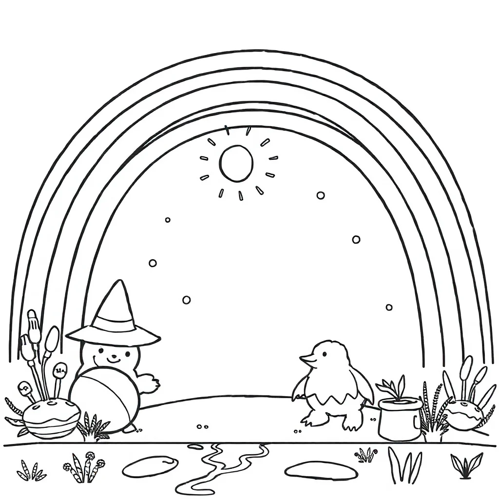 Shapes basic shapes to color under a rainbow — classic shapes coloring page (ages 5–10)
