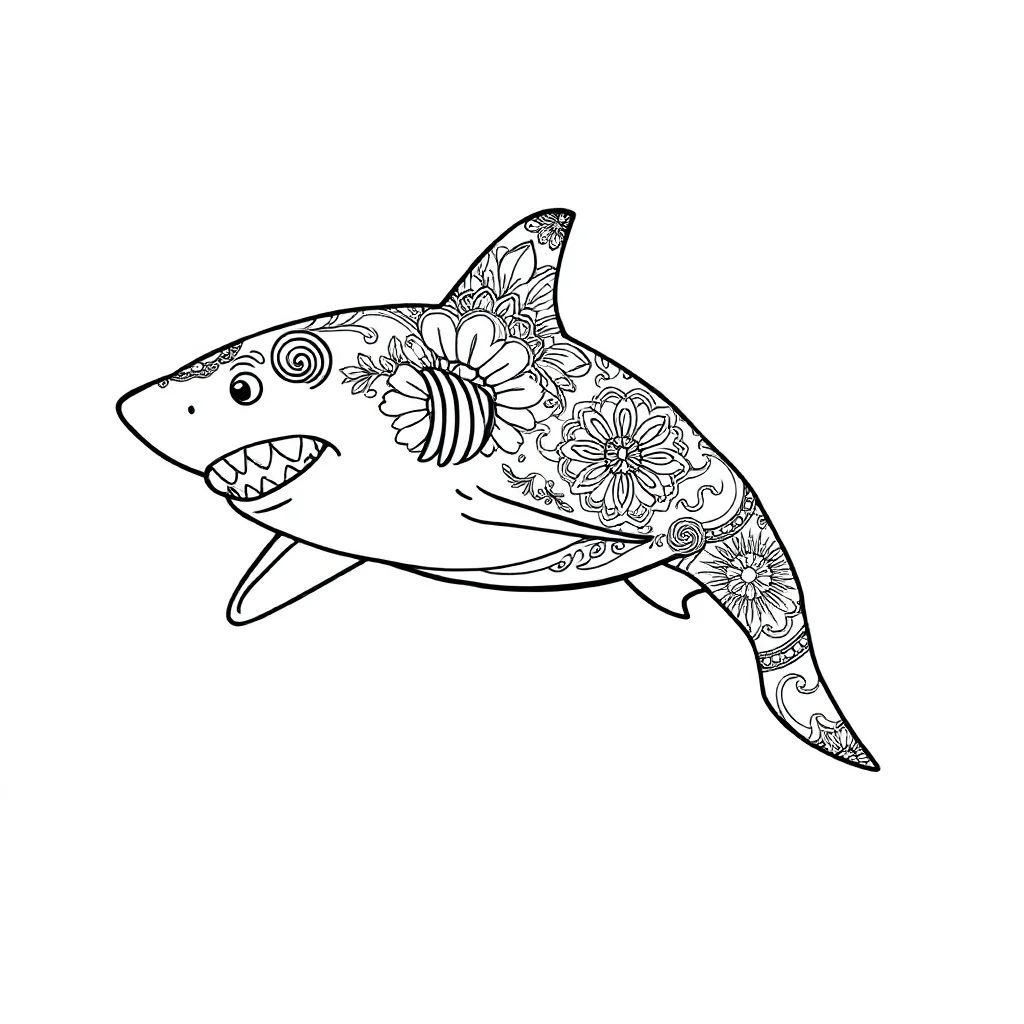 Sharks a baby shark leaping mid air — detailed sharks coloring page (ages 9+ & adults)