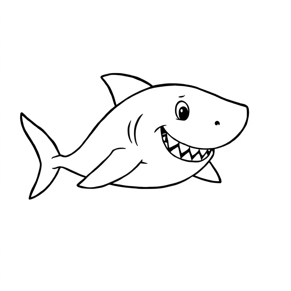 Sharks a friendly shark running — easy sharks coloring page (ages 2–5)