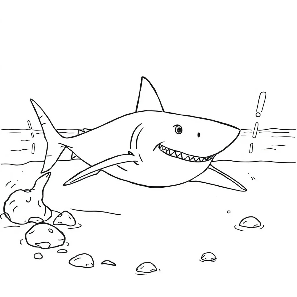 Sharks a shark with fins on the beach — classic sharks coloring page (ages 5–10)