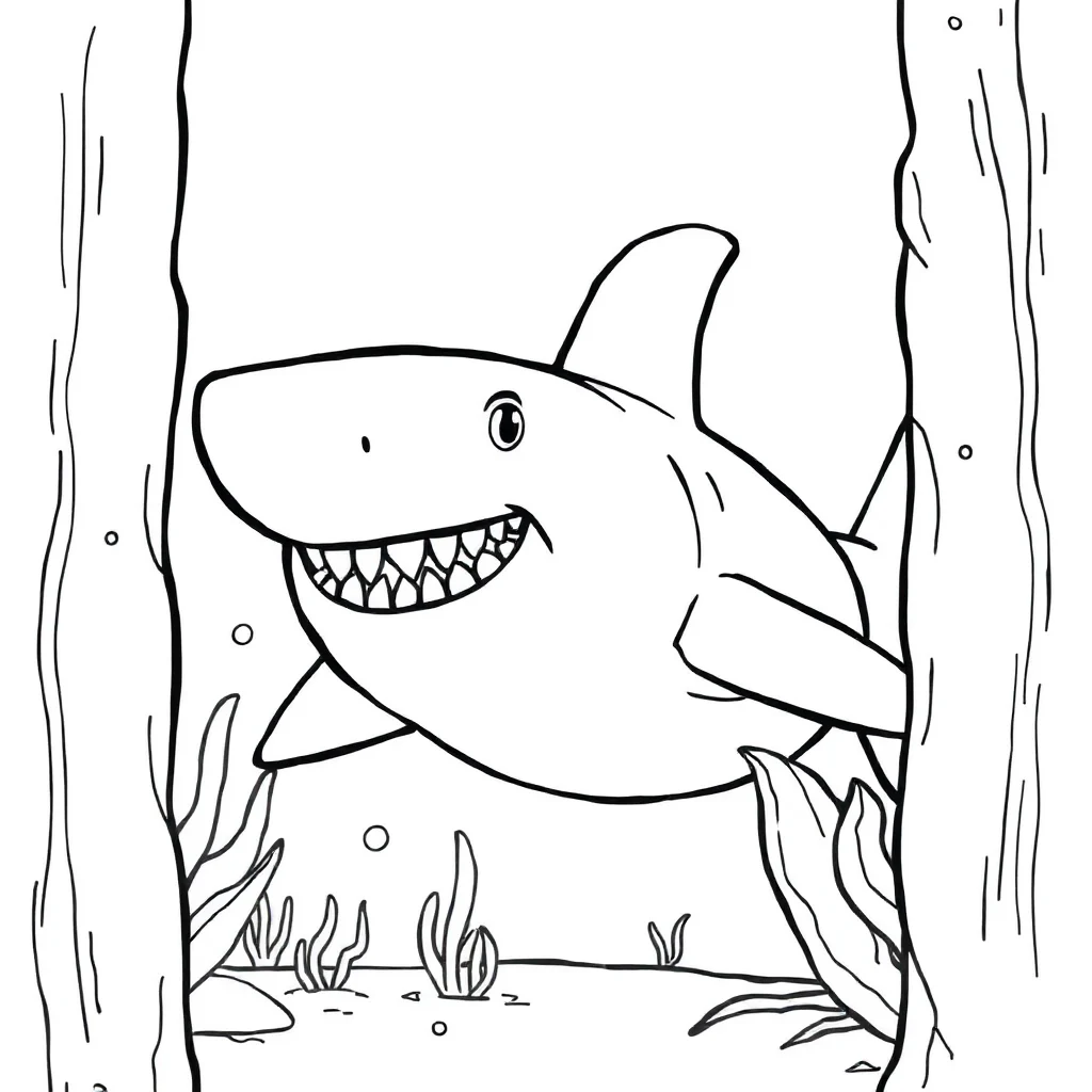 Sharks a shark with fins peeking from behind something — classic sharks coloring page (ages 5–10)