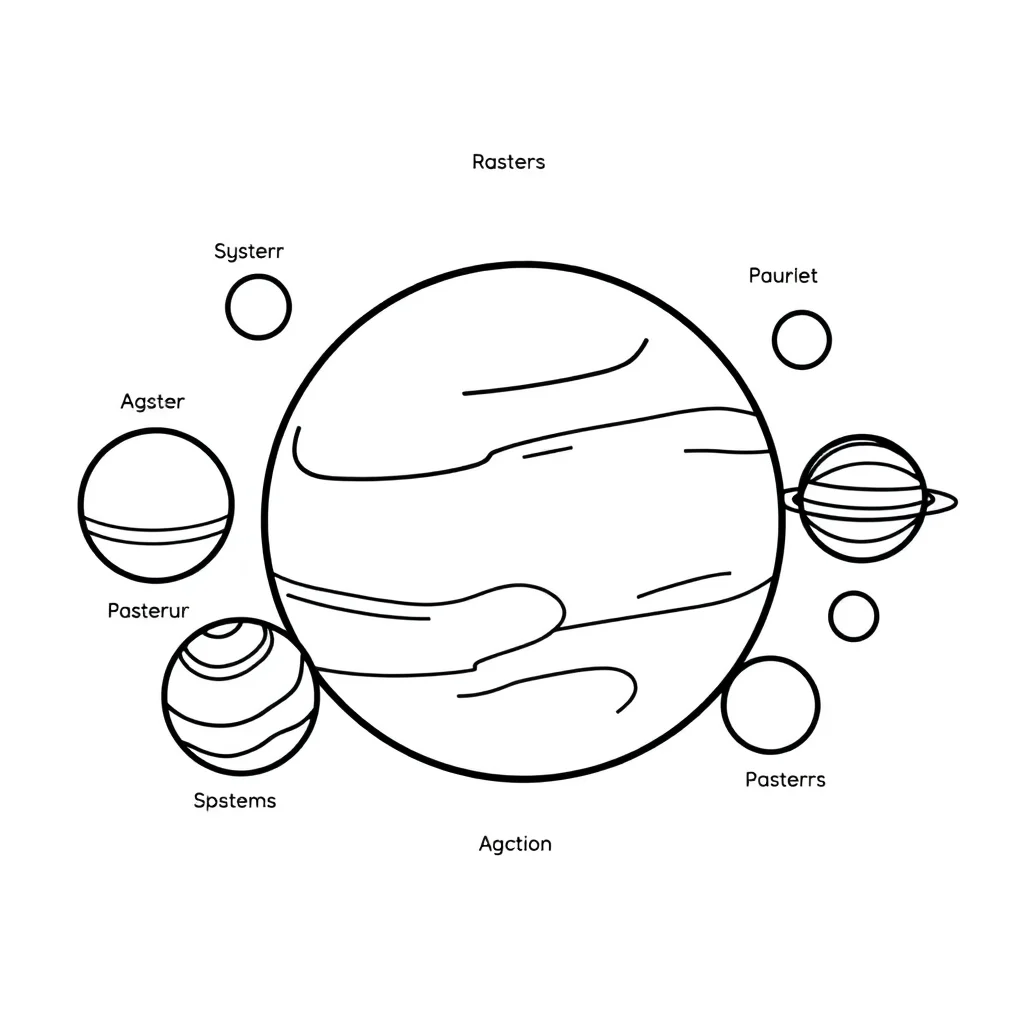 Solar system a labeled style solar system — easy solar system coloring page (ages 2–5)