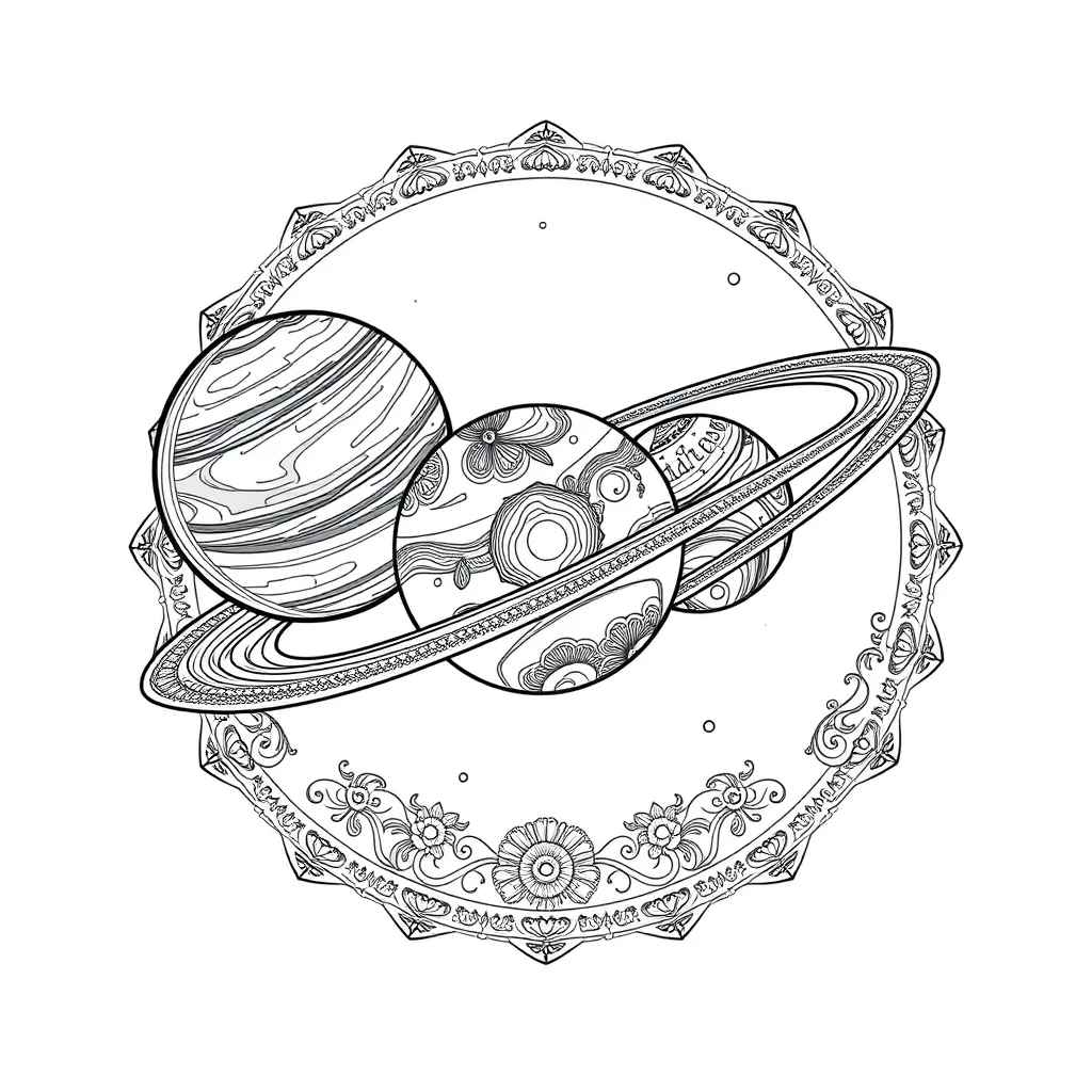 Solar system the solar system with planets sitting — detailed solar system coloring page (ages 9+ & adults)