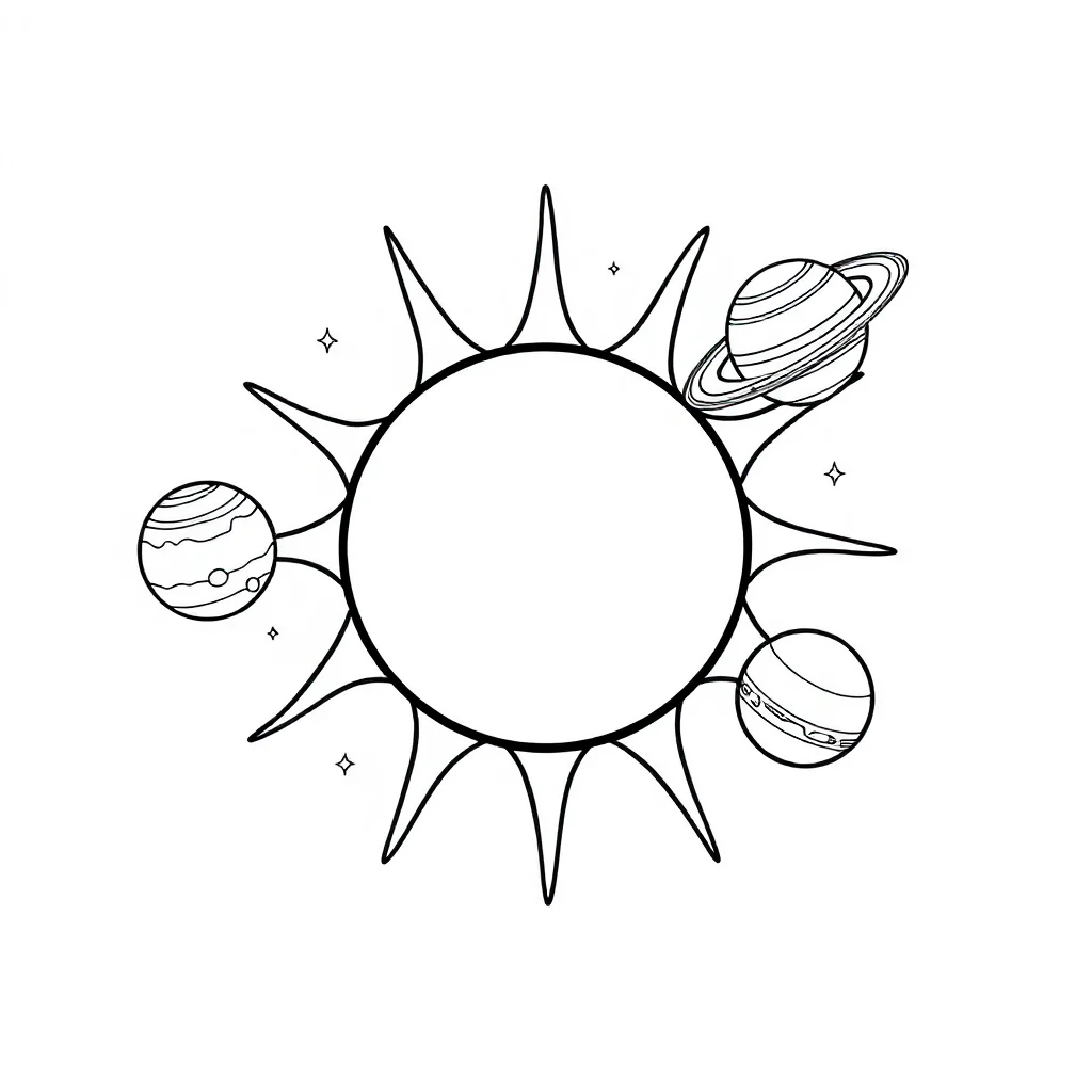 Solar system the sun and planets — easy solar system coloring page (ages 2–5)
