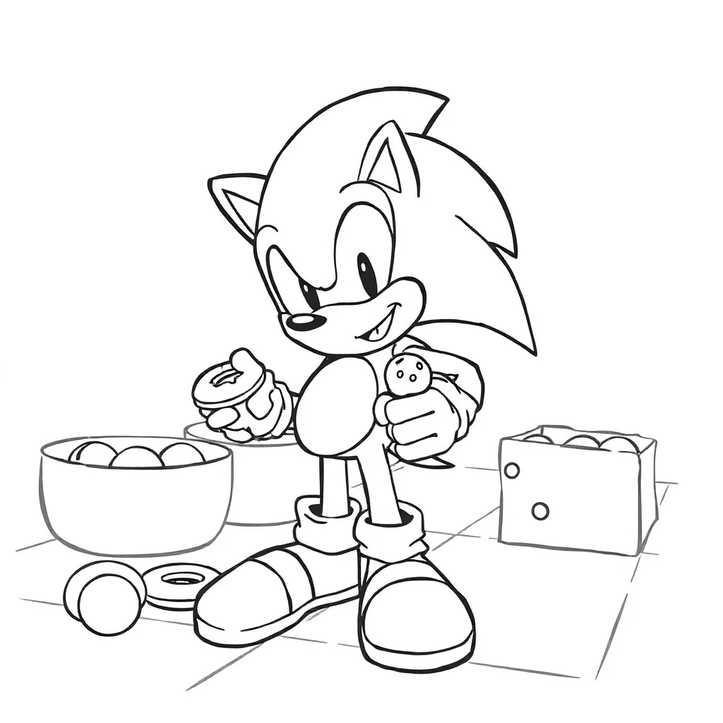 Sonic sonic the hedgehog collecting rings baking cookies — classic sonic coloring page (ages 5–10)