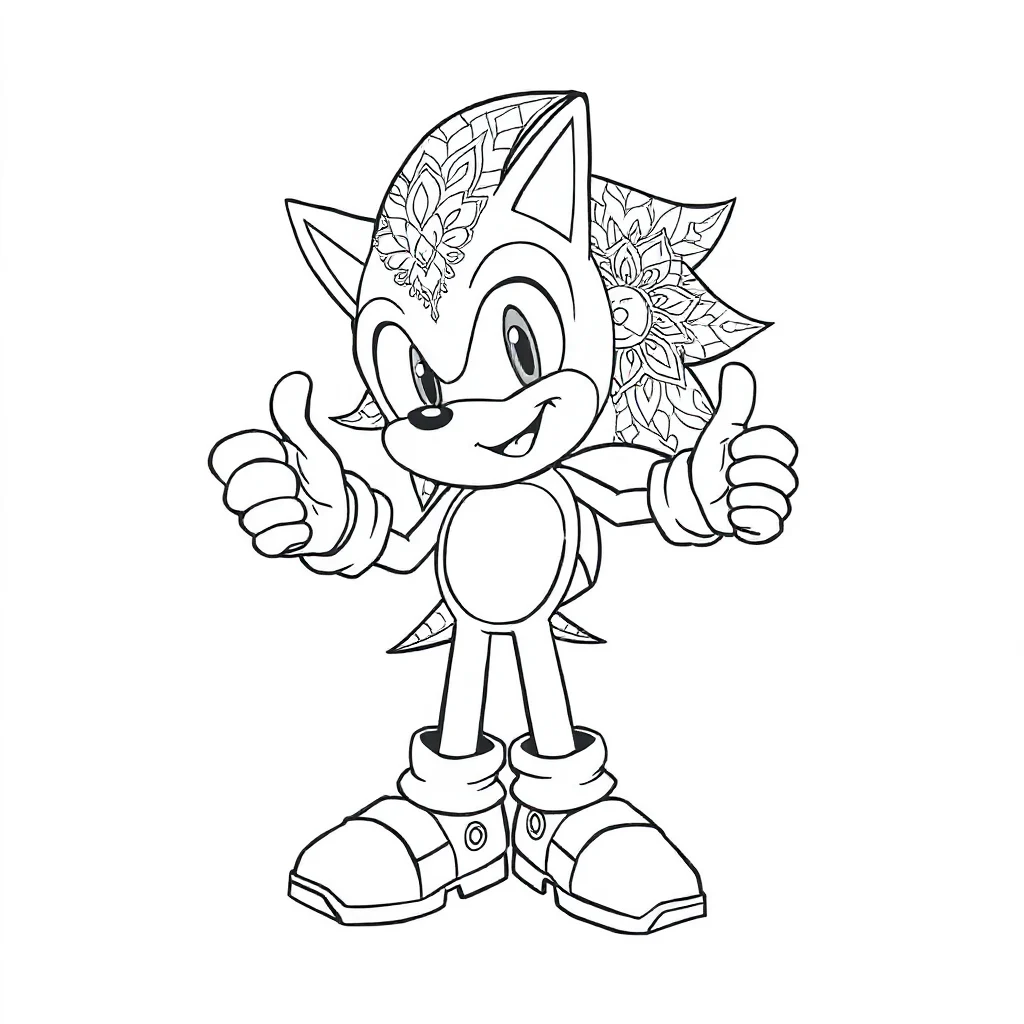 Sonic sonic the hedgehog giving a thumbs up dancing — detailed sonic coloring page (ages 9+ & adults)