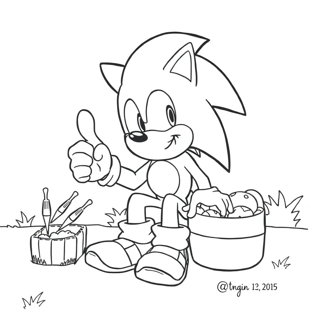 Sonic sonic the hedgehog giving a thumbs up having a picnic — classic sonic coloring page (ages 5–10)