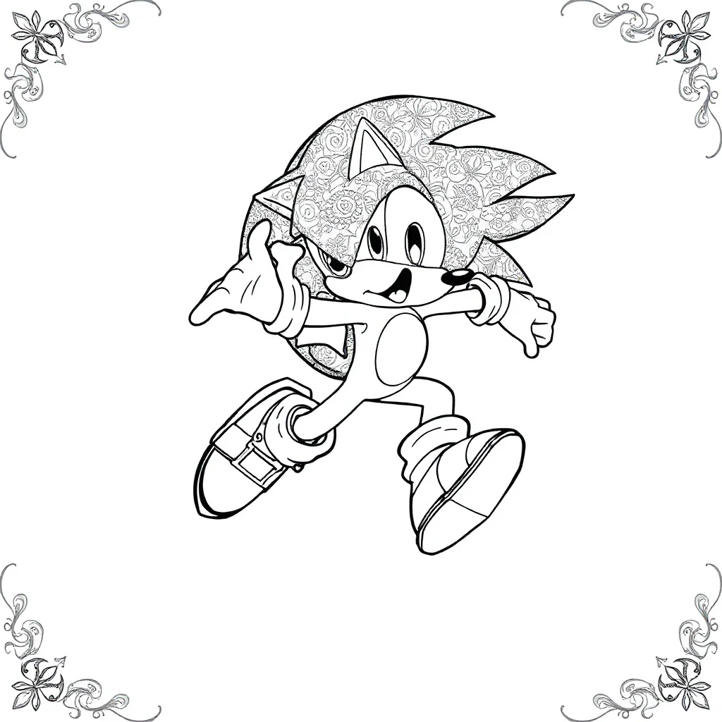 Sonic sonic the hedgehog jumping in the air leaping mid air — detailed sonic coloring page (ages 9+ & adults)