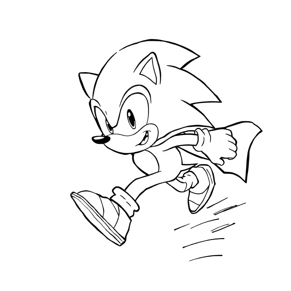 Sonic sonic the hedgehog running fast in a superhero cape — classic sonic coloring page (ages 5–10)