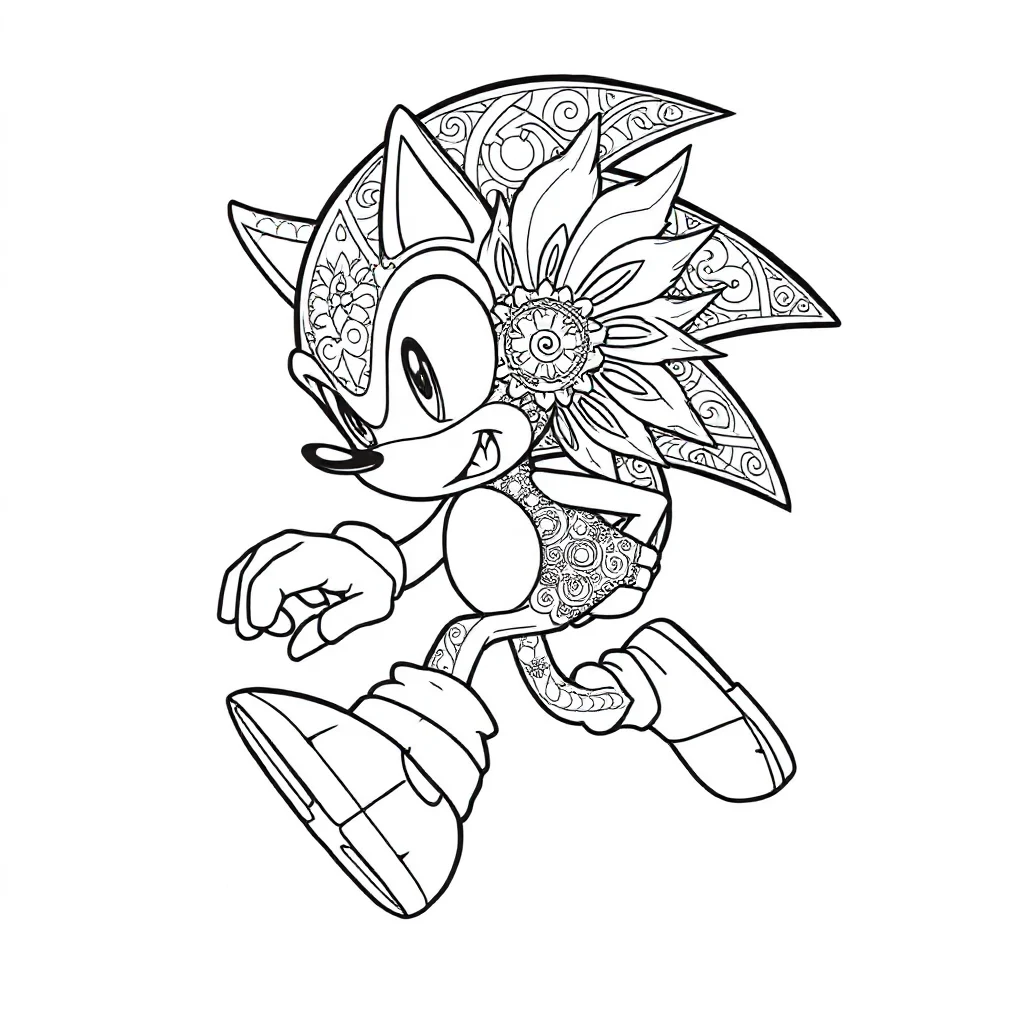 Sonic sonic the hedgehog running fast sitting — detailed sonic coloring page (ages 9+ & adults)