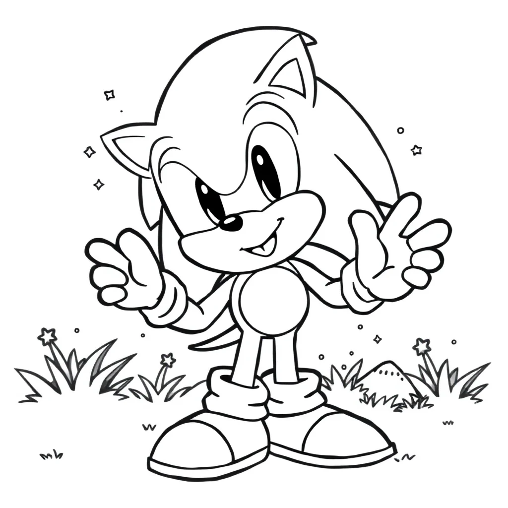 Sonic sonic the hedgehog smiling and waving — classic sonic coloring page (ages 5–10)
