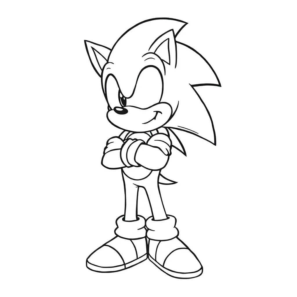Sonic sonic the hedgehog standing with arms crossed — easy sonic coloring page (ages 2–5)