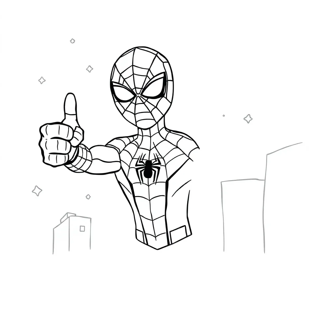 Spiderman a friendly cartoon spider man giving a thumbs up — classic spider-man coloring page (ages 5–10)