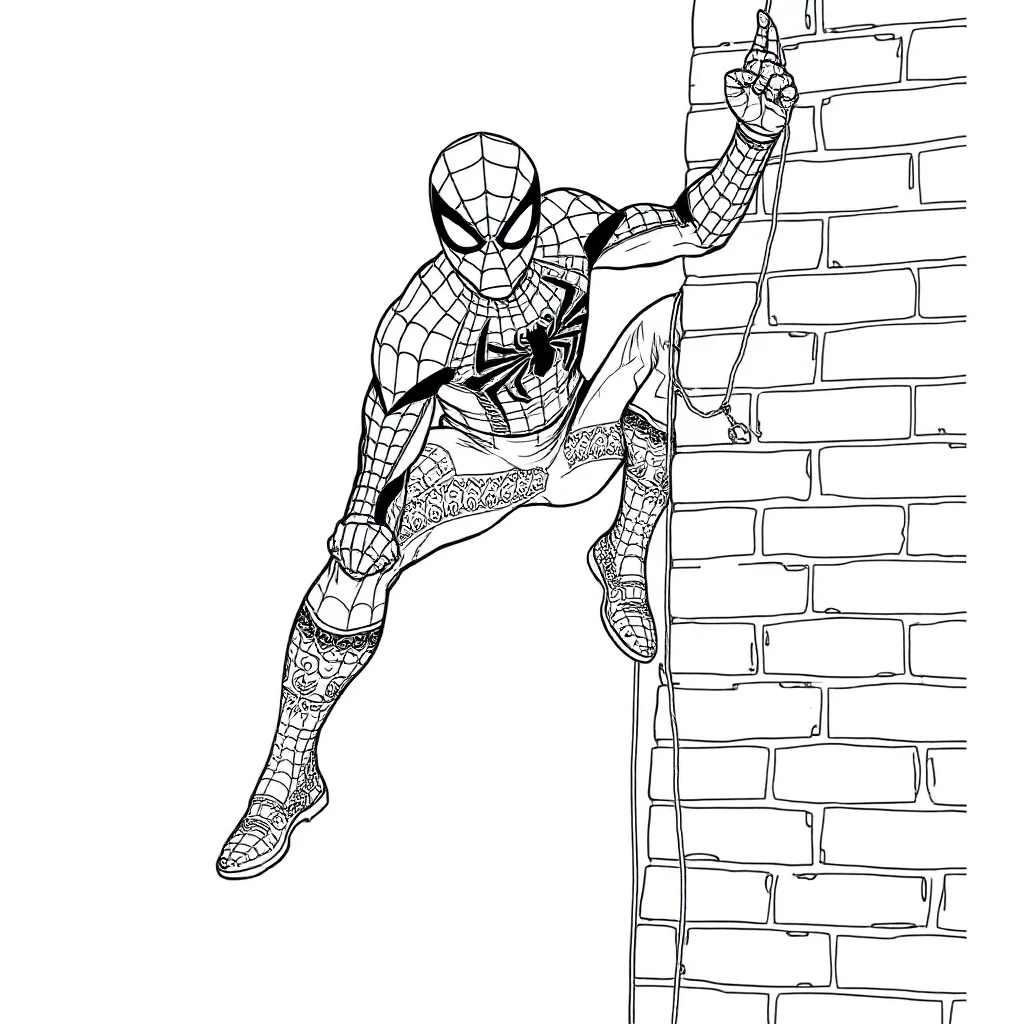 Spiderman spider man climbing up a brick wall — easy spider-man coloring page (ages 2–5)