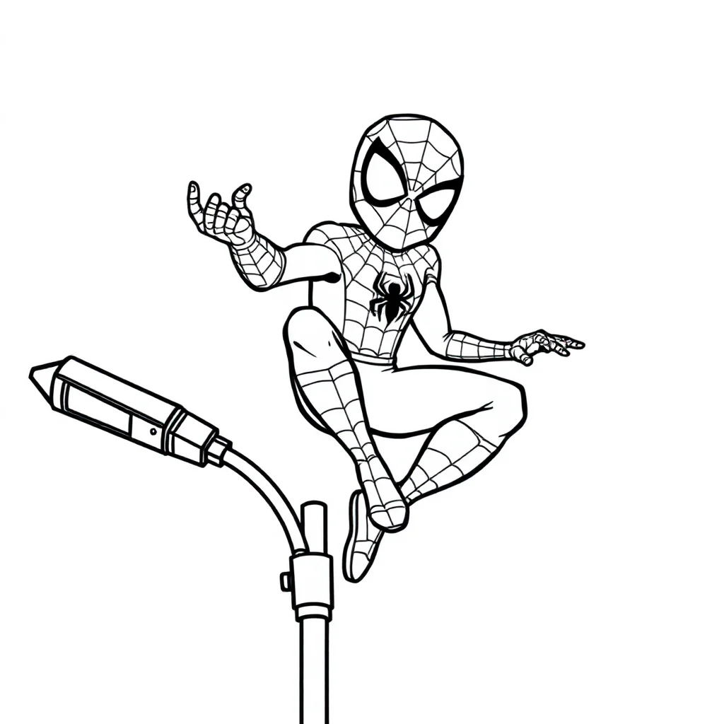Spiderman spider man perched on a streetlight — easy spider-man coloring page (ages 2–5)