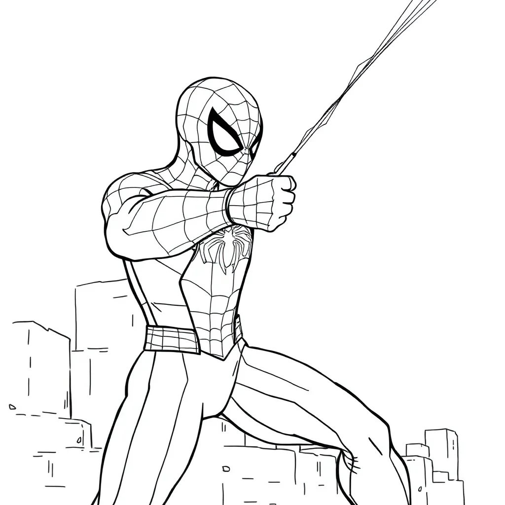 Spiderman spider man shooting a web from his wrist — easy spider-man coloring page (ages 2–5)
